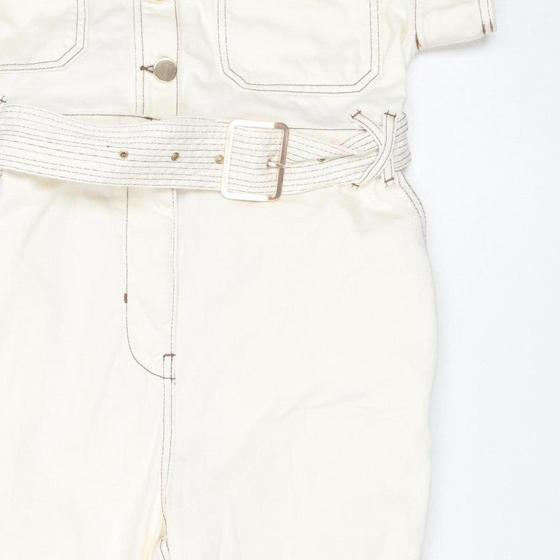 River Island Women Ivory UK 14 Utility Belted Long Sleeve Jumpsuit