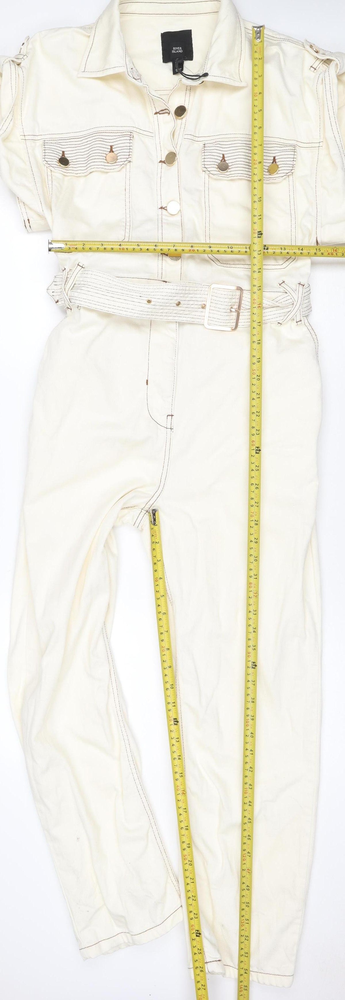 River Island Women Ivory UK 14 Utility Belted Long Sleeve Jumpsuit