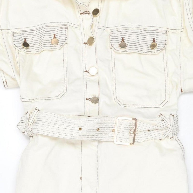 River Island Women Ivory UK 14 Utility Belted Long Sleeve Jumpsuit
