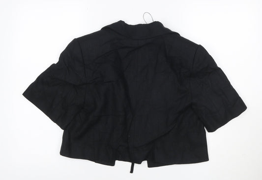 M&S Women Black UK 12 Linen Short Sleeve Belted Blazer Jacket