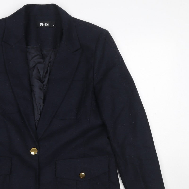 ME+EM Women’s Navy Size 10 Tailored Single-Breasted Blazer Gold Buttons