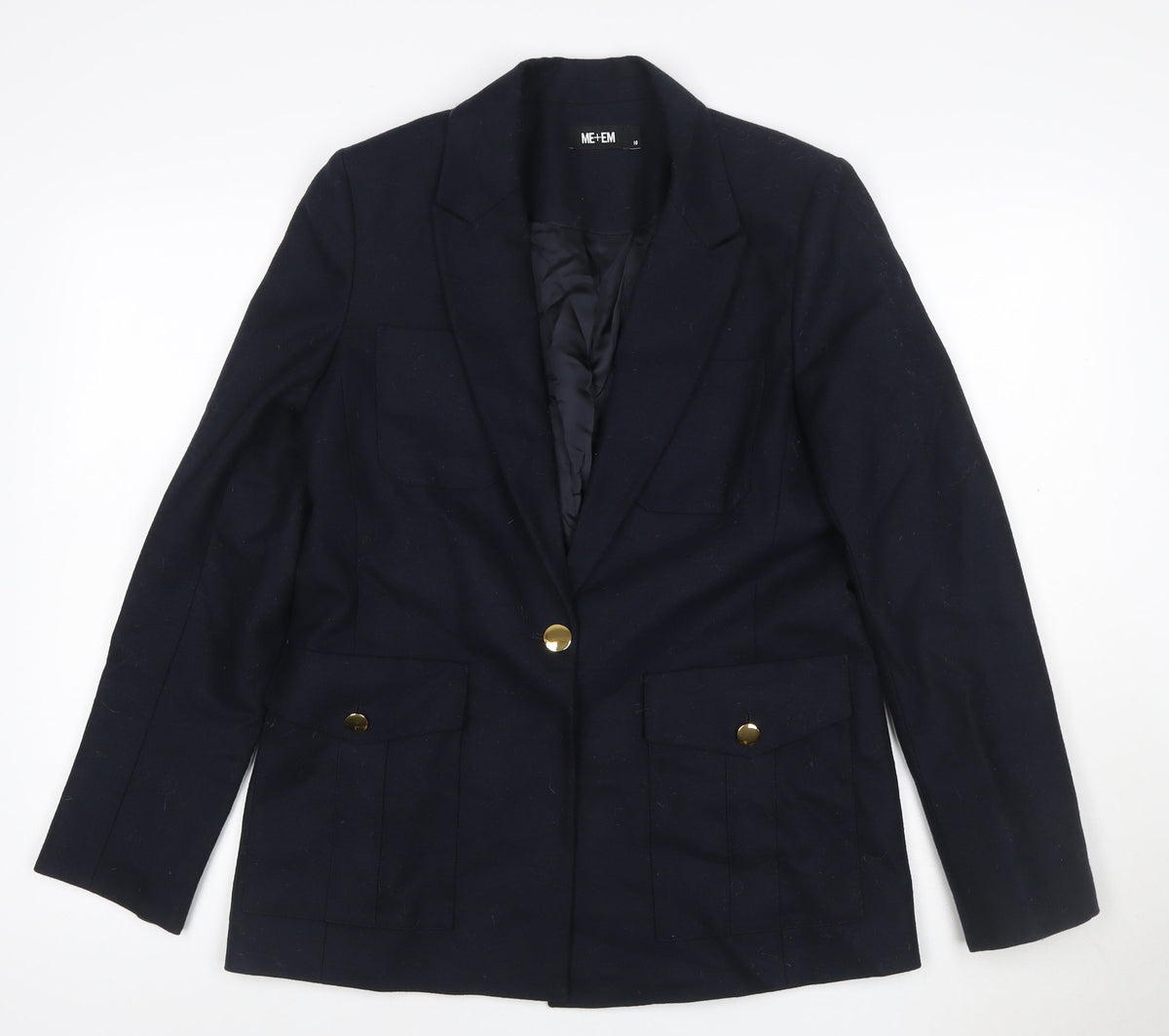 ME+EM Women’s Navy Size 10 Tailored Single-Breasted Blazer Gold Buttons