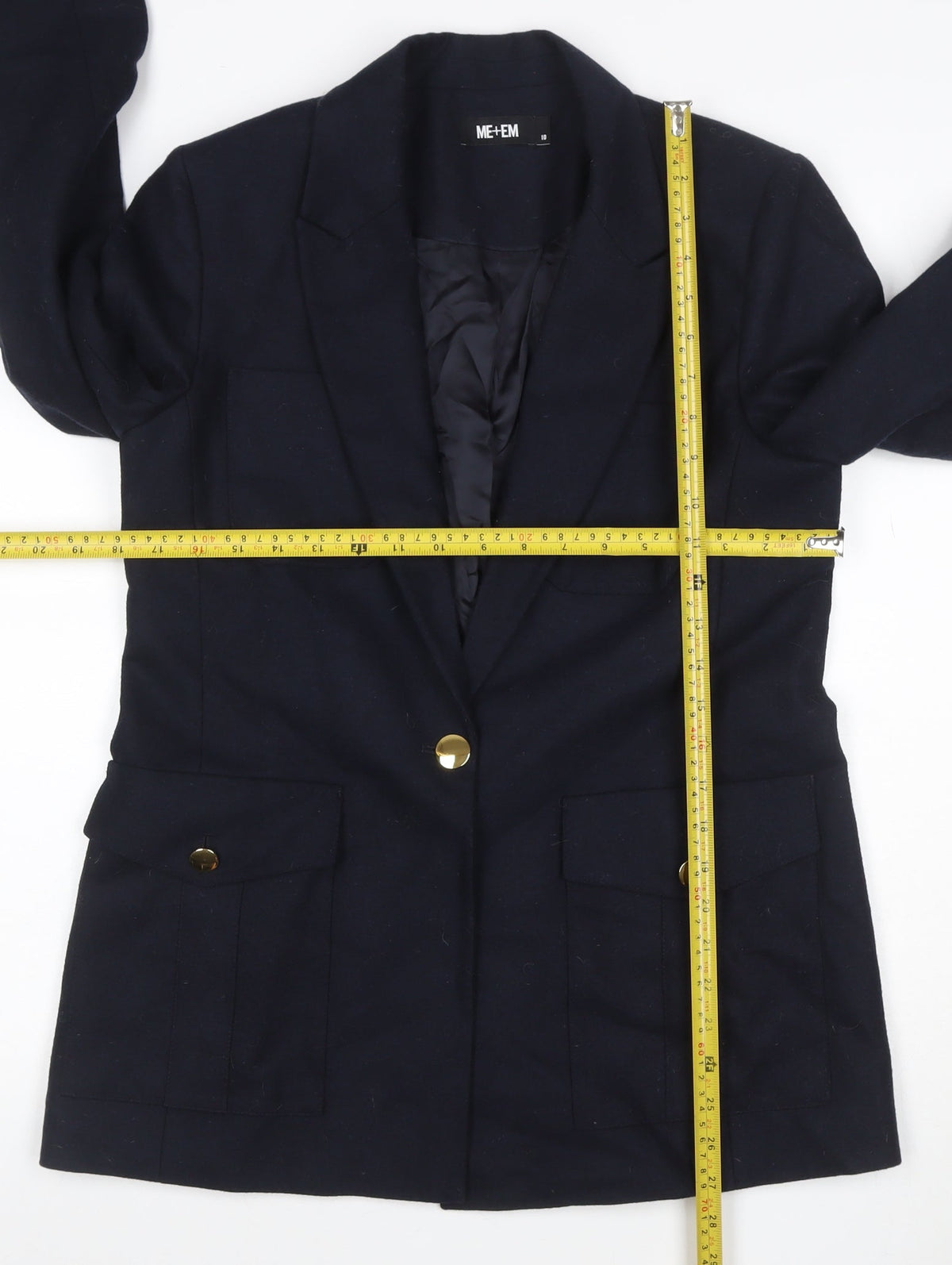 ME+EM Women’s Navy Size 10 Tailored Single-Breasted Blazer Gold Buttons