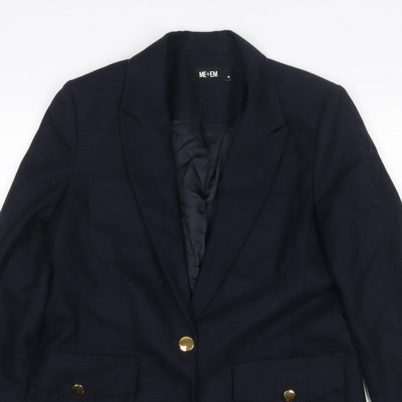 ME+EM Women’s Navy Size 10 Tailored Single-Breasted Blazer Gold Buttons