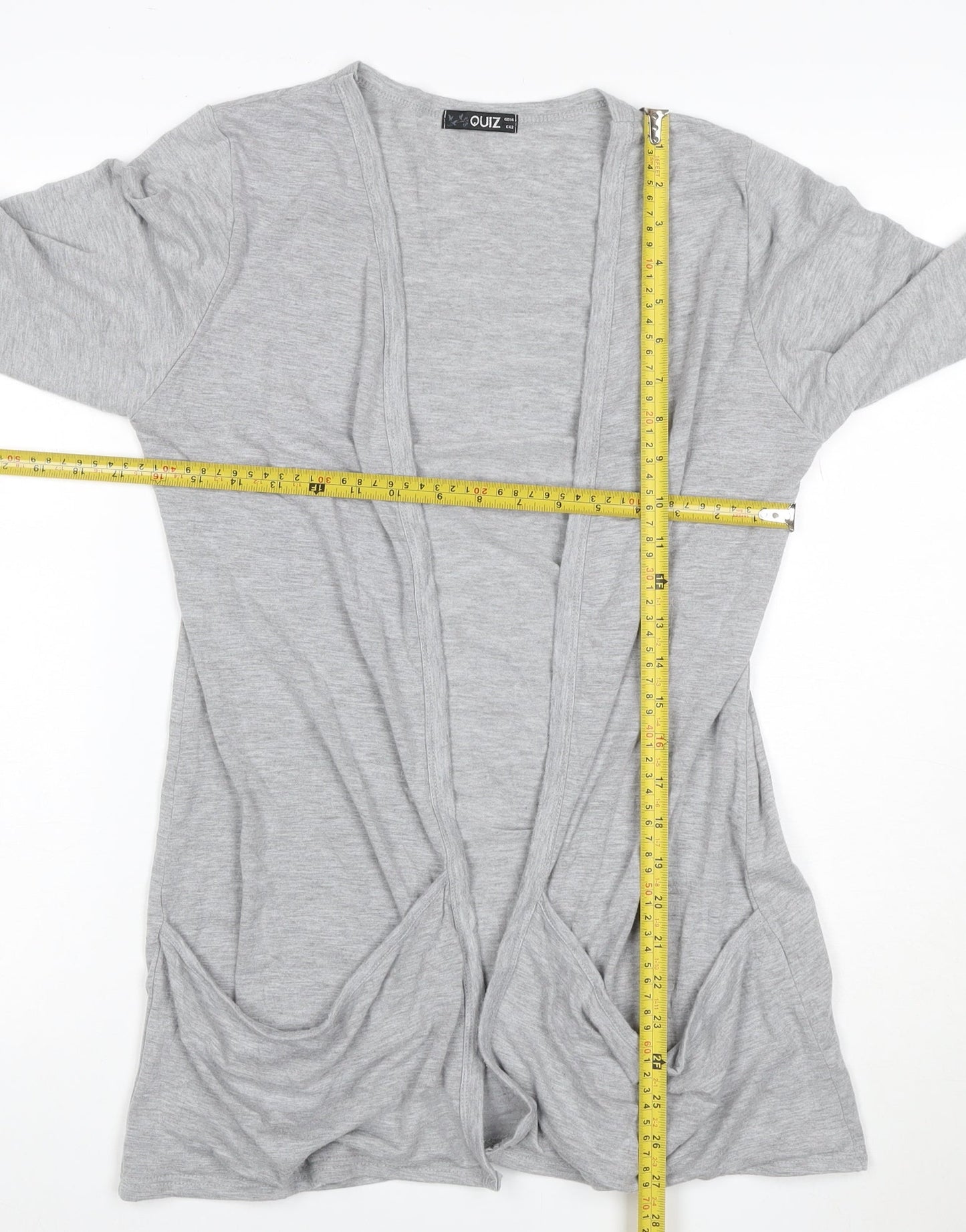 Quiz Women Grey Open Cardigan UK 14 Long Sleeve V-Neck Stretch Jersey