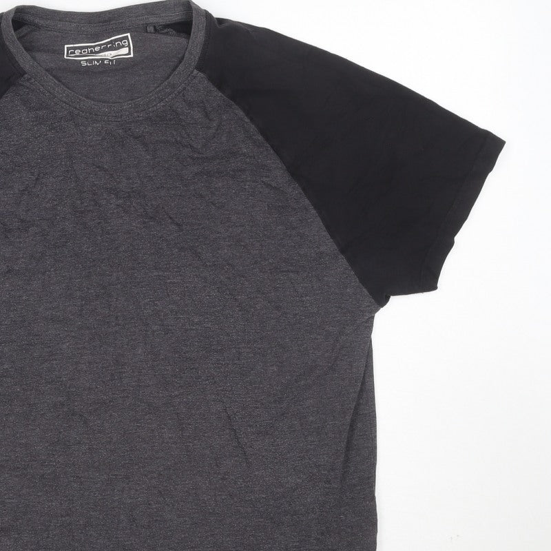 Additional view of Cedherring Men's Grey Black Large Slim Fit Raglan Crew Neck T-Shirt