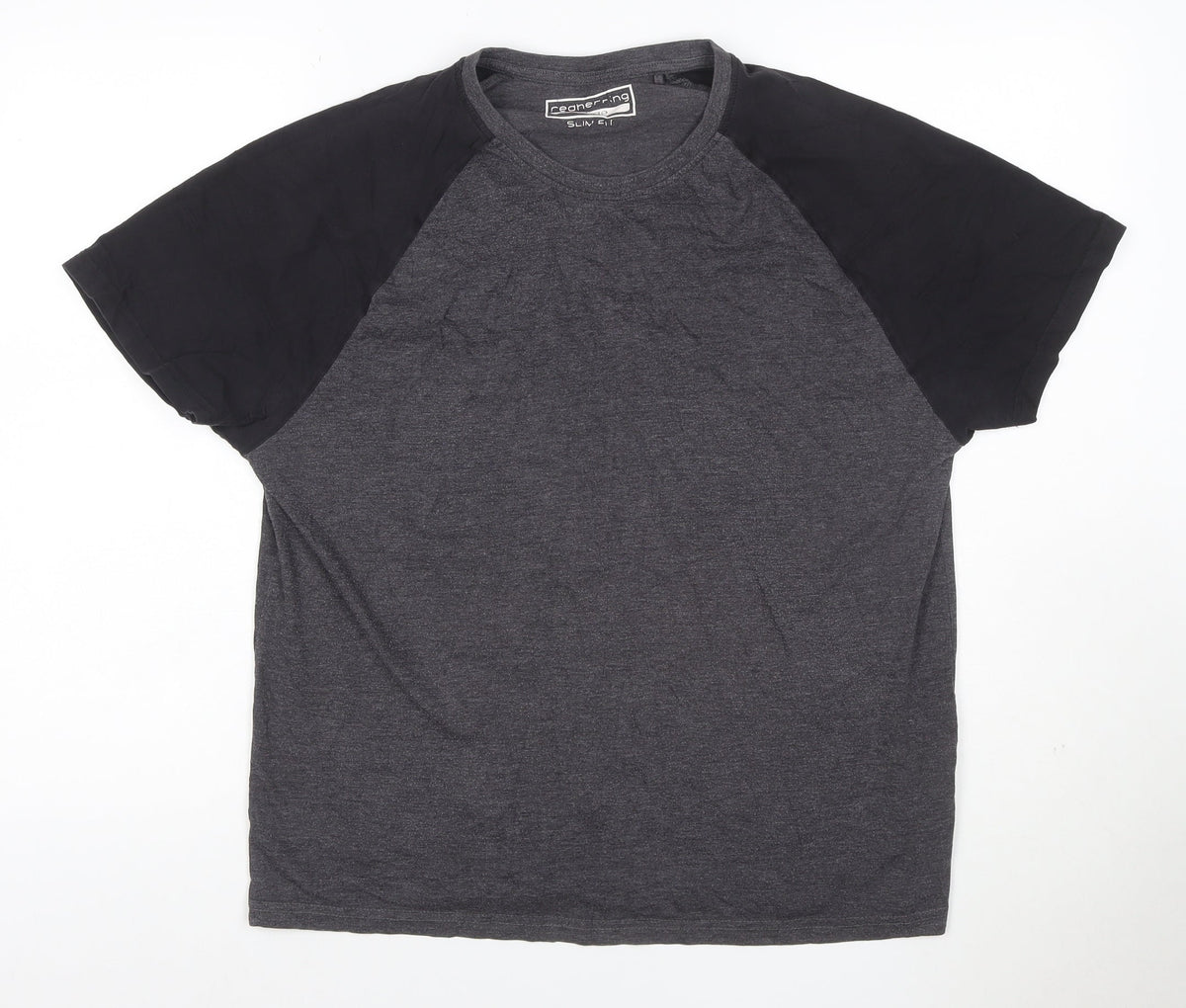 Back view of Cedherring Men's Grey Black Large Slim Fit Raglan Crew Neck T-Shirt