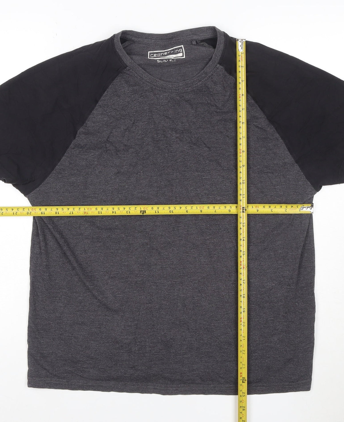 Brand and care label for Cedherring Men's Grey Black Large Slim Fit Raglan Crew Neck T-Shirt