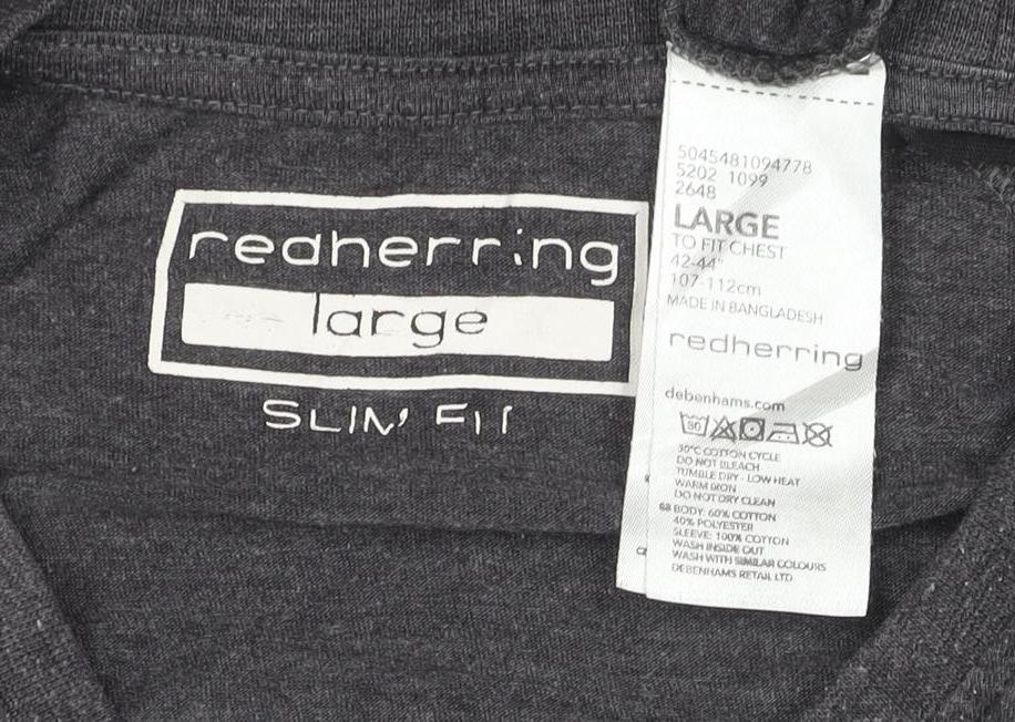 Additional view of Cedherring Men's Grey Black Large Slim Fit Raglan Crew Neck T-Shirt