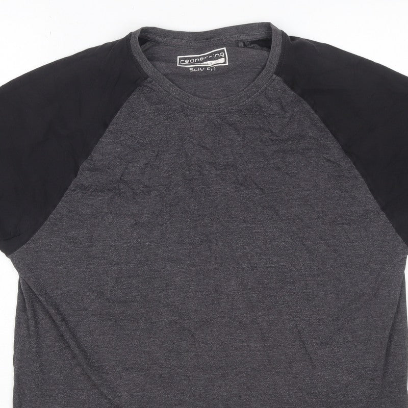Additional view of Cedherring Men's Grey Black Large Slim Fit Raglan Crew Neck T-Shirt