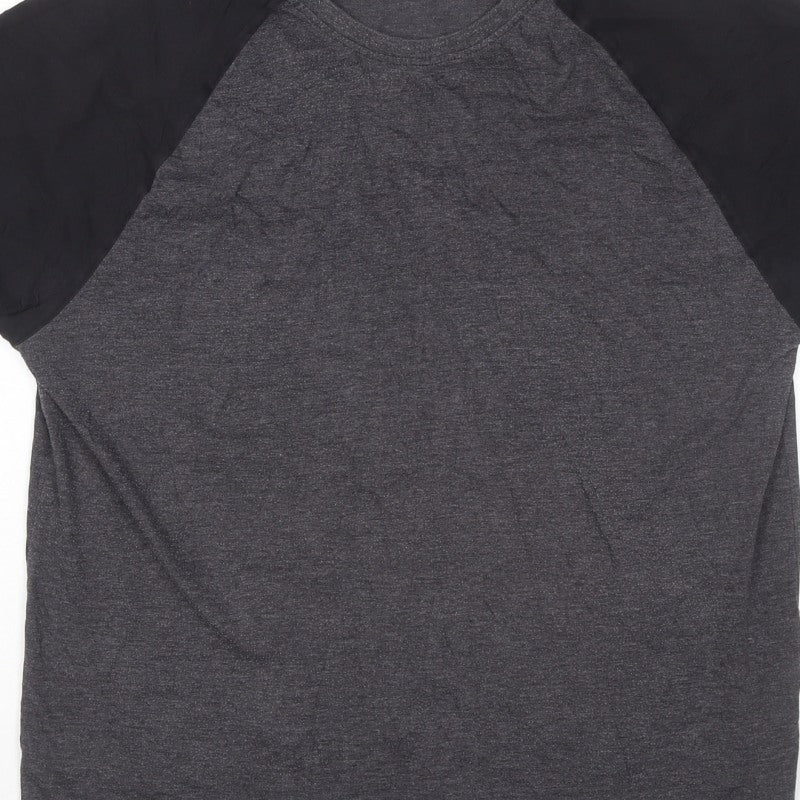 Additional view of Cedherring Men's Grey Black Large Slim Fit Raglan Crew Neck T-Shirt