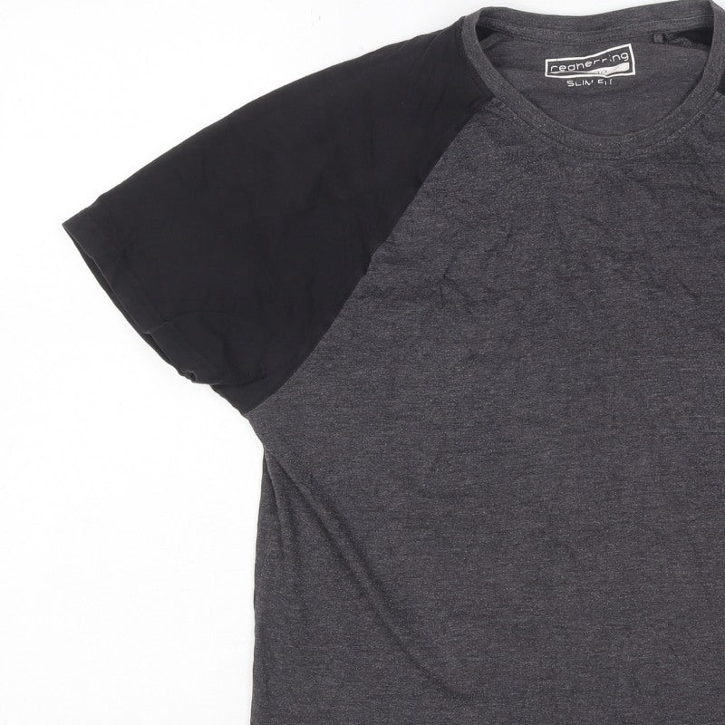 Additional view of Cedherring Men's Grey Black Large Slim Fit Raglan Crew Neck T-Shirt