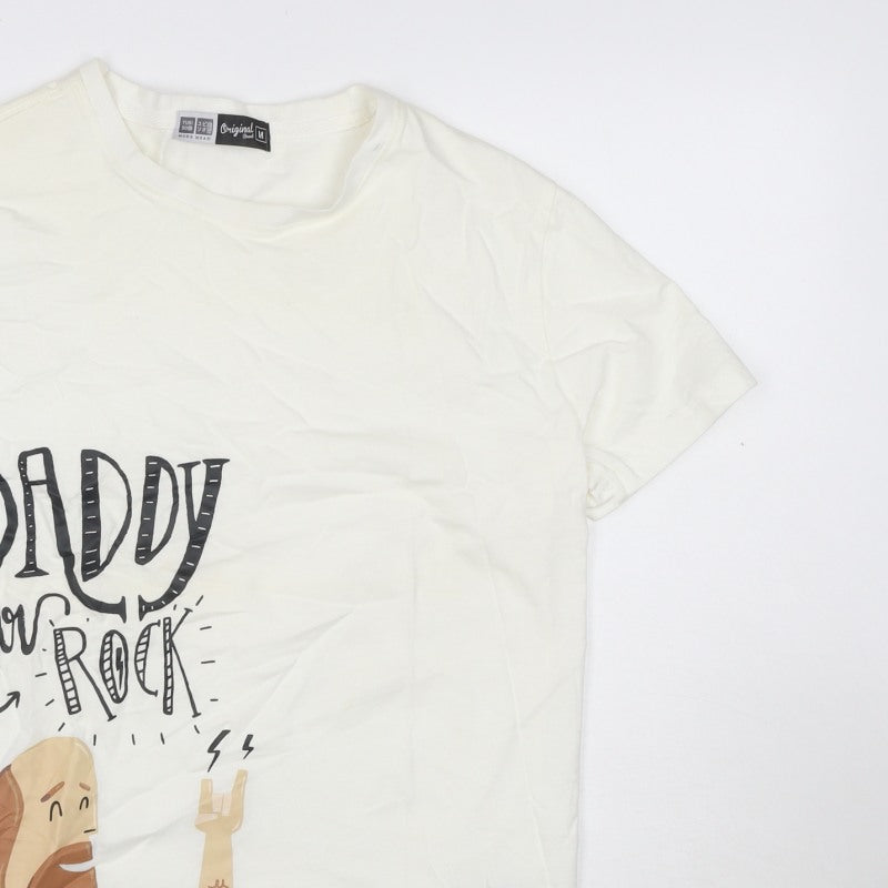 Additional view of Yubiso Men’s Ivory M Daddy You Rock Graphic Print Crew Neck T-Shirt