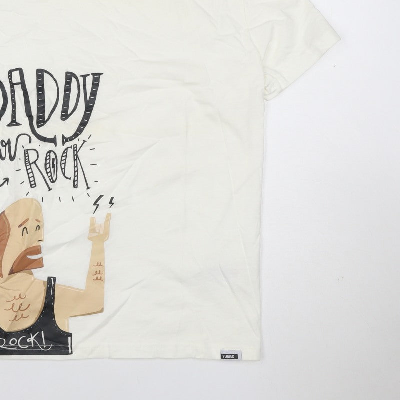 Additional view of Yubiso Men’s Ivory M Daddy You Rock Graphic Print Crew Neck T-Shirt