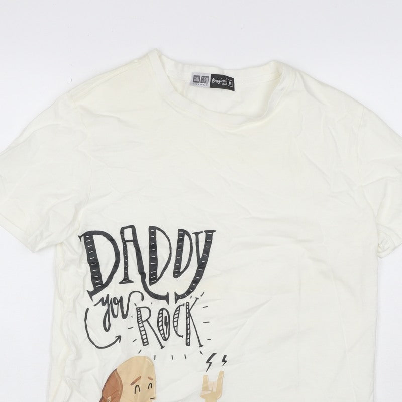 Additional view of Yubiso Men’s Ivory M Daddy You Rock Graphic Print Crew Neck T-Shirt