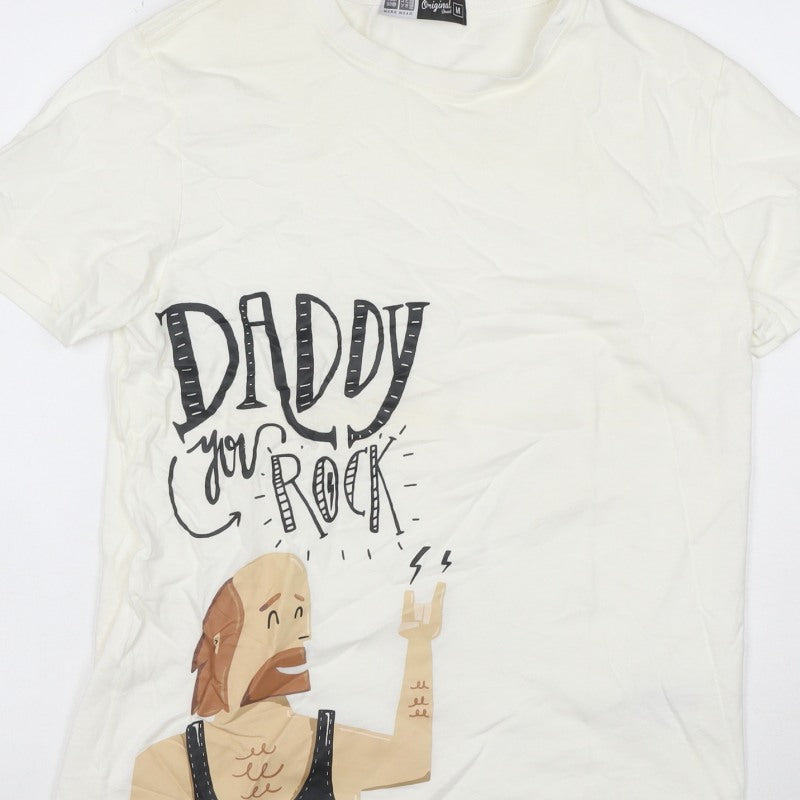 Additional view of Yubiso Men’s Ivory M Daddy You Rock Graphic Print Crew Neck T-Shirt