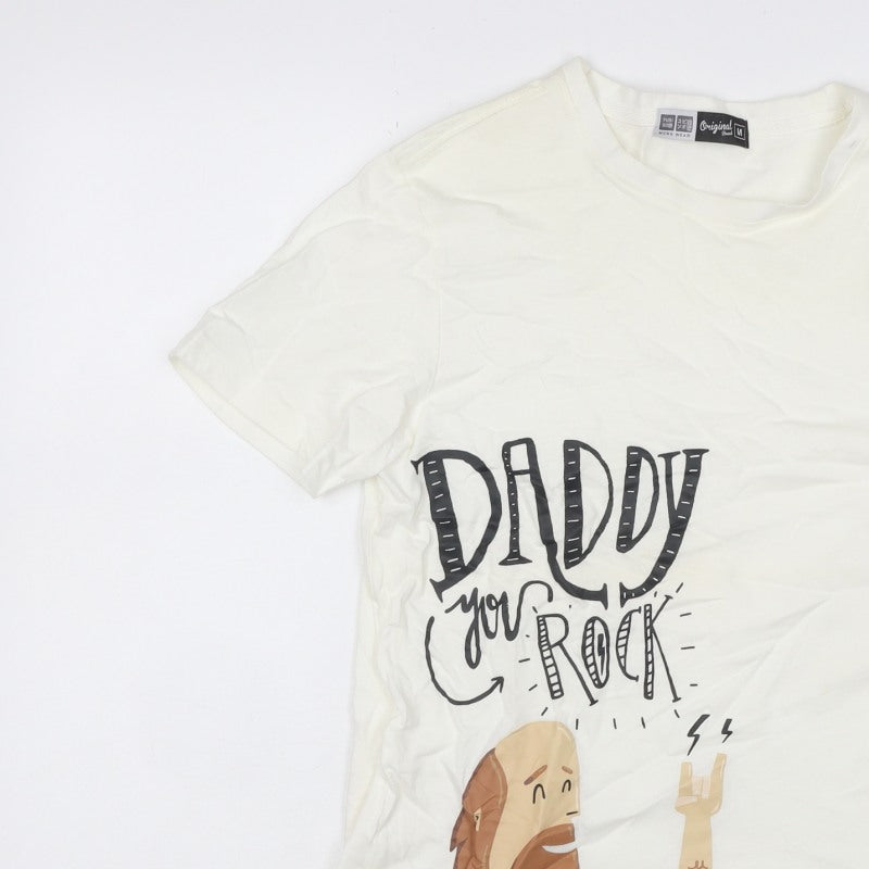 Additional view of Yubiso Men’s Ivory M Daddy You Rock Graphic Print Crew Neck T-Shirt