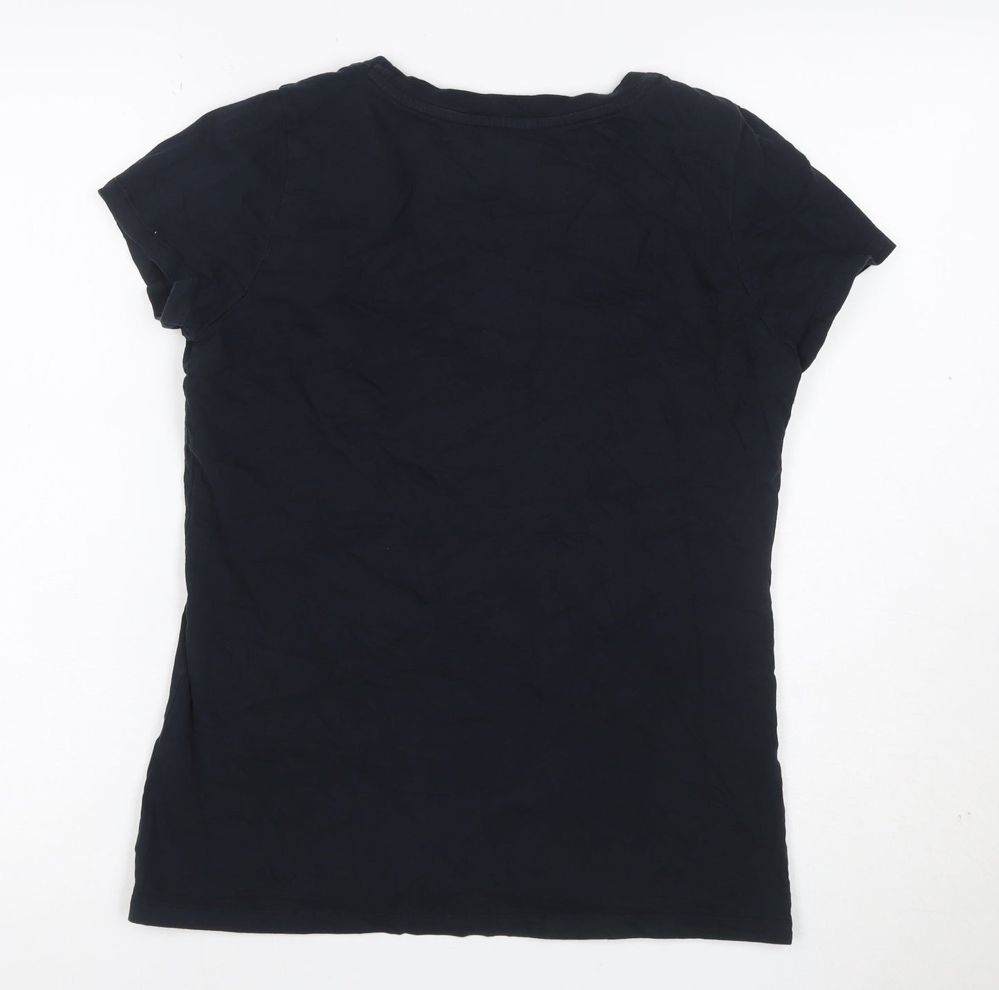 Superdry Women Black L Slim Fit Scoop Neck Cotton Jersey T-Shirt