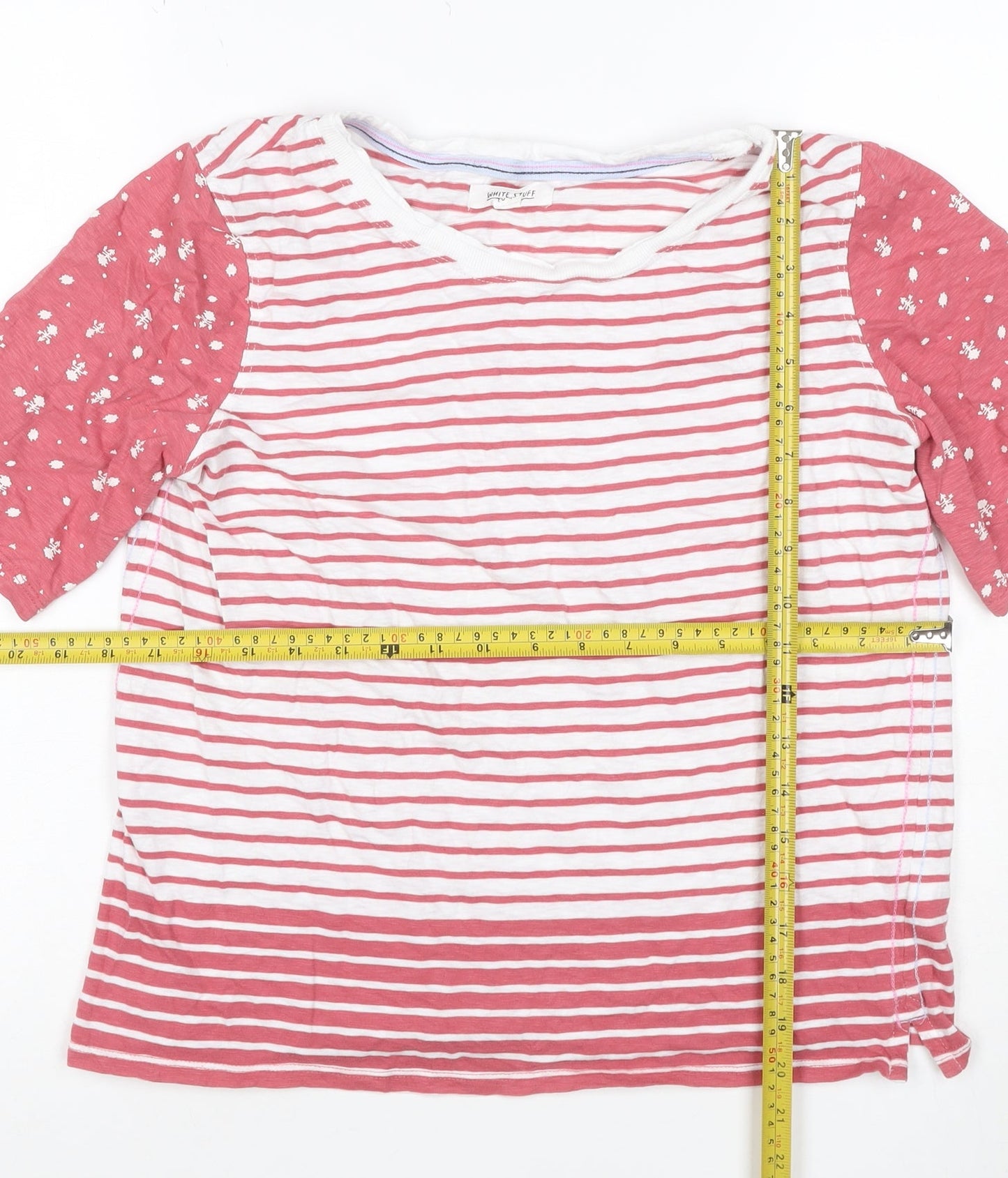 White Stuff Women Pink UK 12 Striped Floral Raglan Jersey T-Shirt
