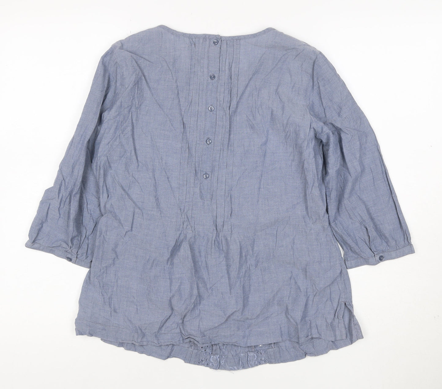 Marks and Spencer Women Blue UK 12 Embroidered Cotton Tunic Blouse