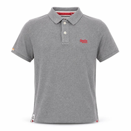 Superdry Men’s Grey Logo Embroidered Short Sleeve Polo Shirt Size L
