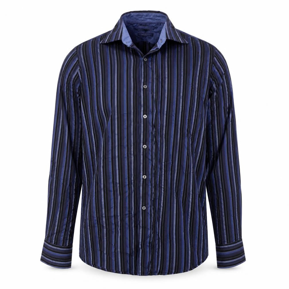 Front view of Autograph Men’s Blue Striped Pure Cotton 16.5in 42in Long Sleeve Shirt