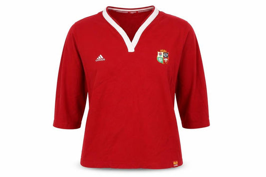 adidas Women Red UK 14 Lions Long Sleeve V-Neck Rugby Jersey Top