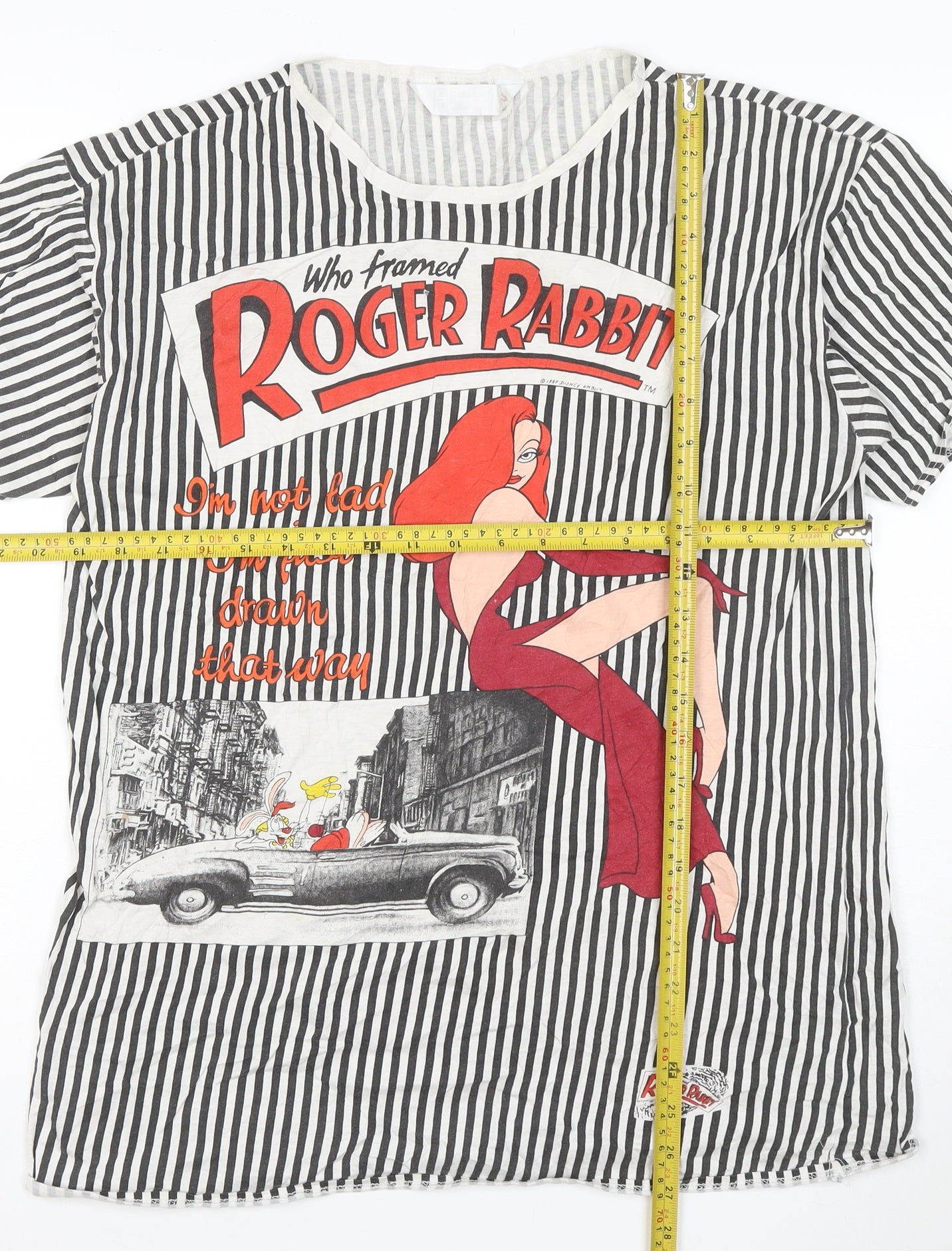 Roger Rabbit Women’s Black White Striped M Graphic Retro T-Shirt