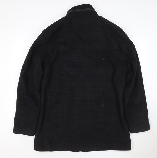 River Island Men Black Check Wool Blend Zip Overcoat UK L