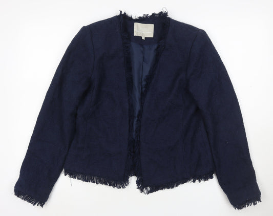 Finn Wright Manson Women Blue Size 12 Bouclé Fringe Blazer Jacket