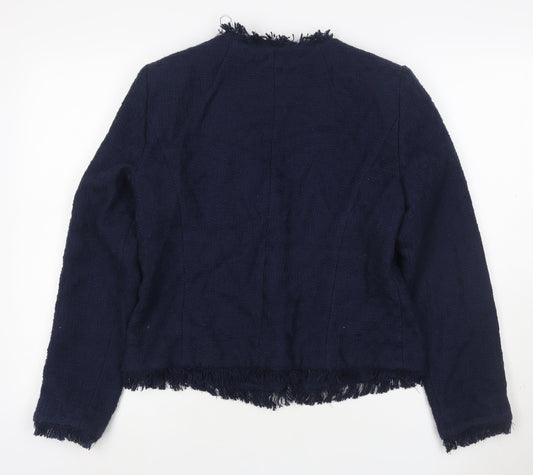 Finn Wright Manson Women Blue Size 12 Bouclé Fringe Blazer Jacket