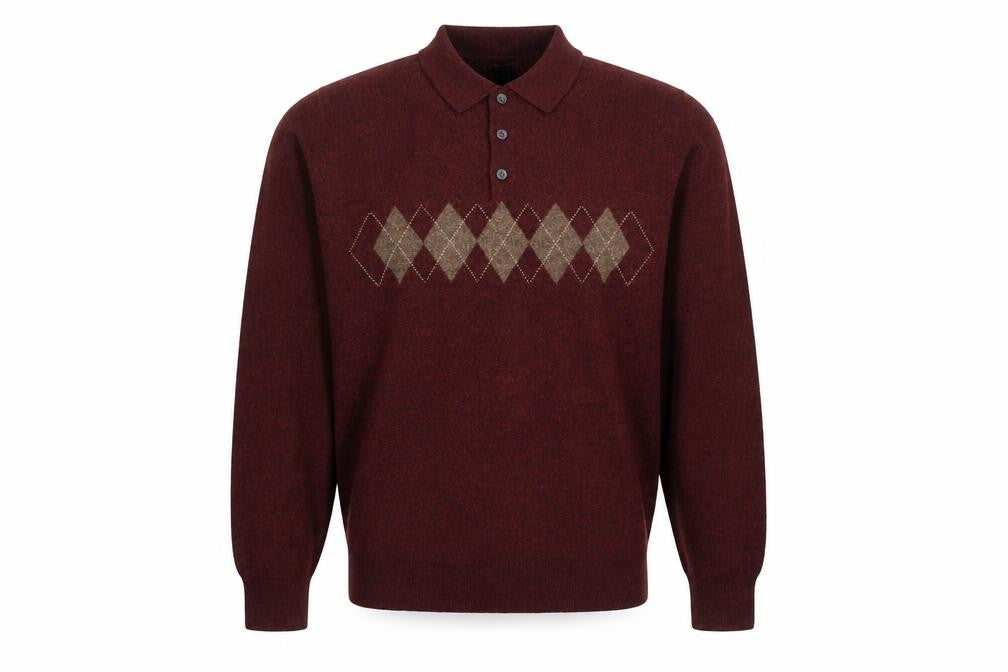 Dockers Men’s Brown L Argyle Collared Henley Knit Jumper