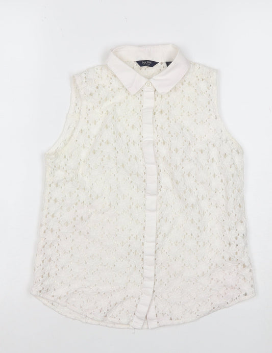 Jack Wills Women Ivory UK 6 Sleeveless Lace Floral Collared Button Blouse