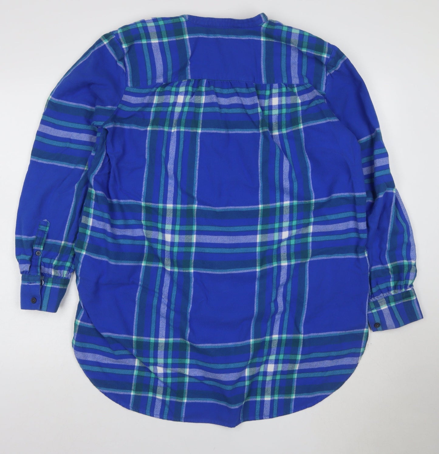 Lands' End Women Blue Plaid L Cotton Long Sleeve Tunic Blouse