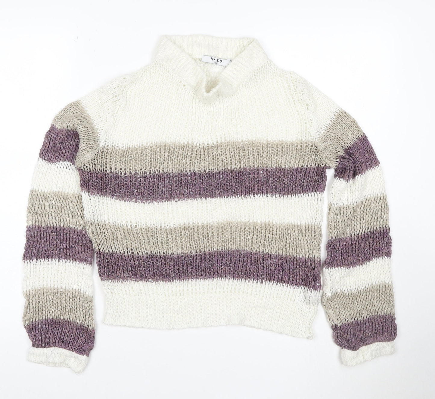 NA-KD Women’s Multicoloured Striped Chunky Knit Cowl Jumper XS