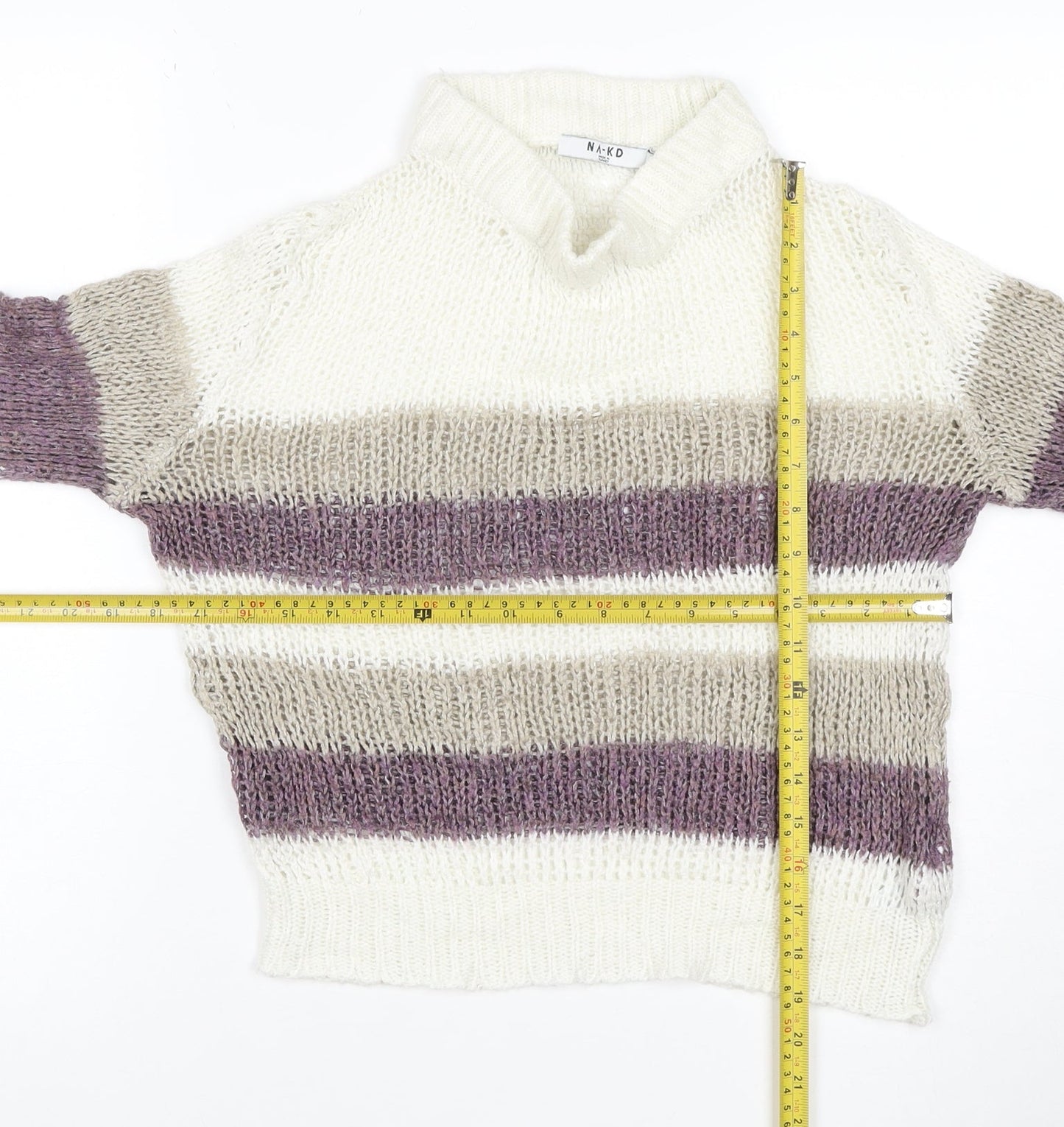 NA-KD Women’s Multicoloured Striped Chunky Knit Cowl Jumper XS
