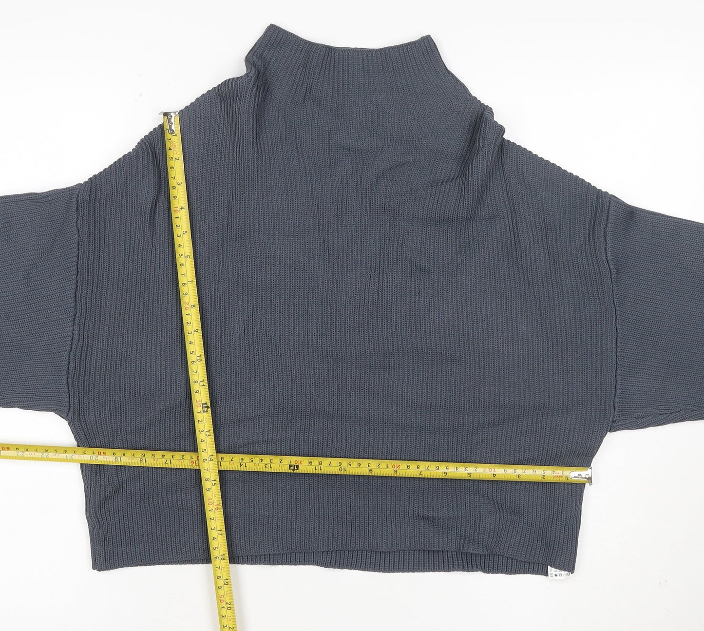 Zara Women Grey Roll Neck Knit Jumper Size S Long Sleeve