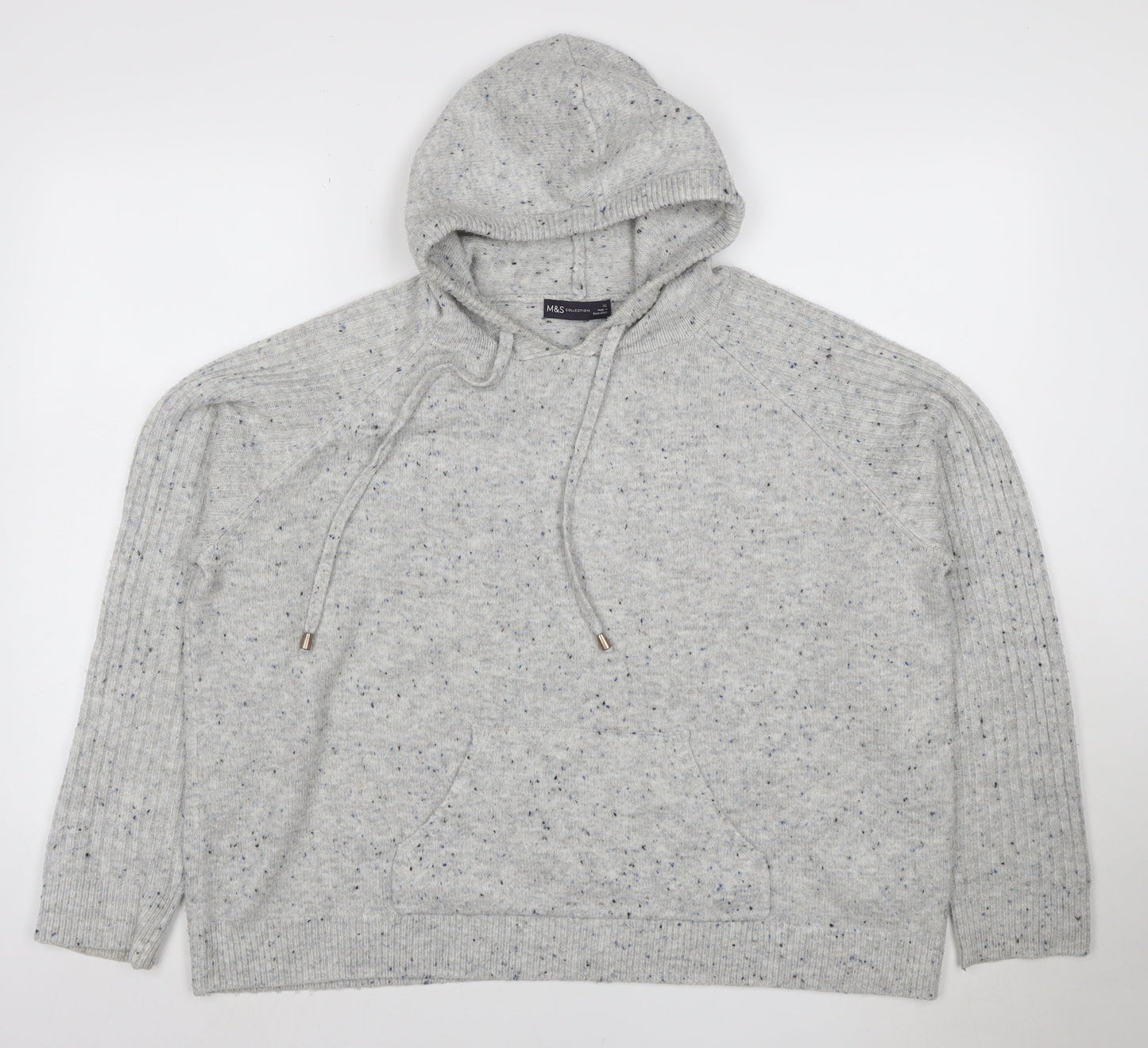 Marks and Spencer Women Grey Fleck Knit Hoodie XL Pullover