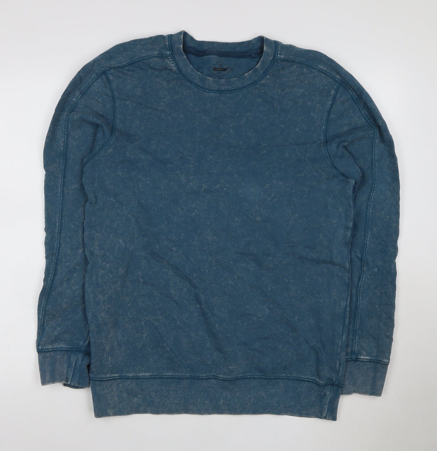 Next Men’s Blue Acid Wash Crew Neck Pullover Sweatshirt Size S