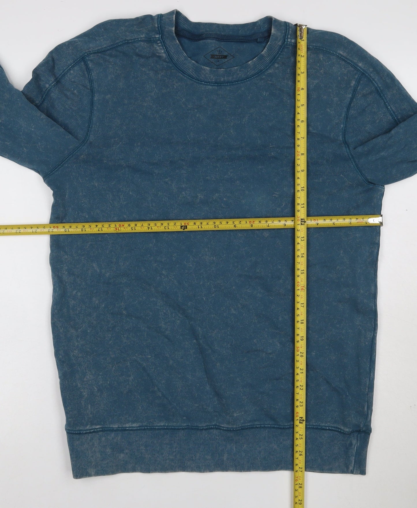 Next Men’s Blue Acid Wash Crew Neck Pullover Sweatshirt Size S