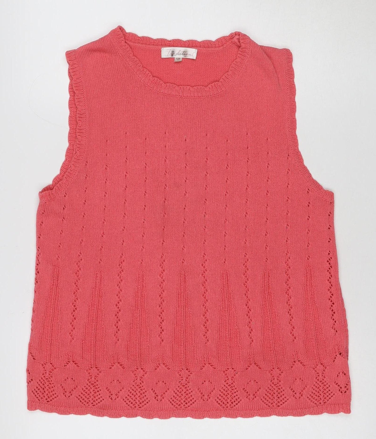 Tradition Women Pink L Pointelle Knit Short Sleeve Basic Top