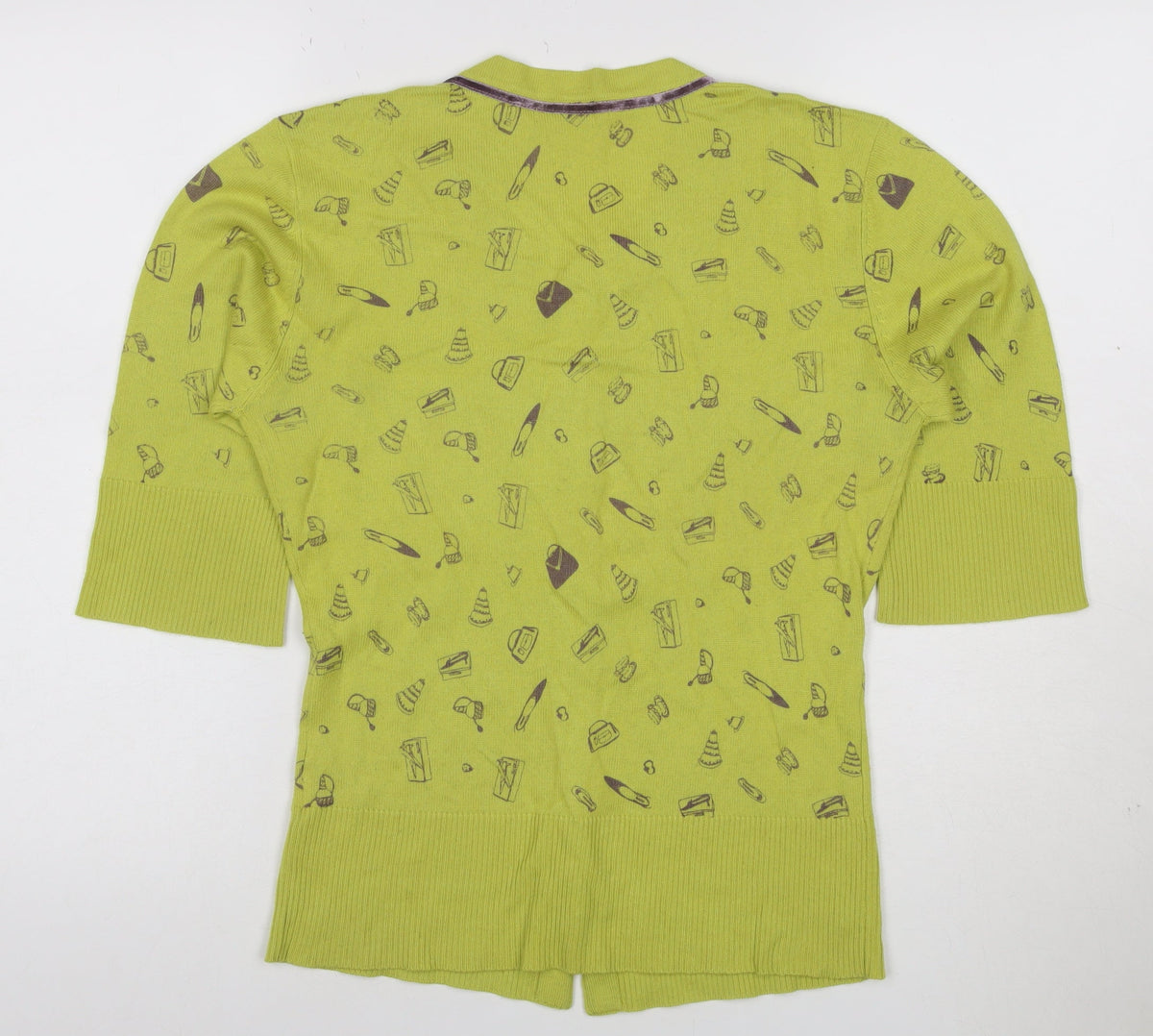 Paraphrase Women’s Green Silk Cashmere XL Short Sleeve Print Cardigan
