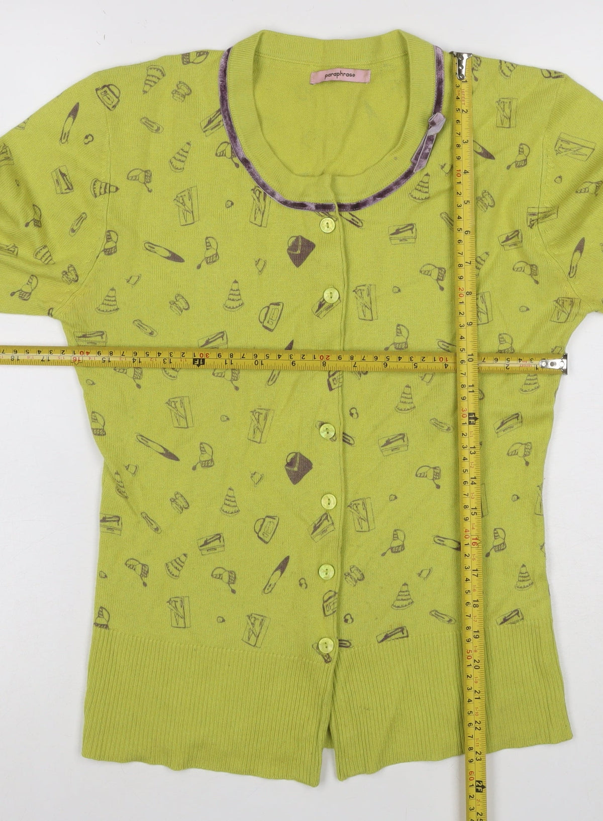 Paraphrase Women’s Green Silk Cashmere XL Short Sleeve Print Cardigan