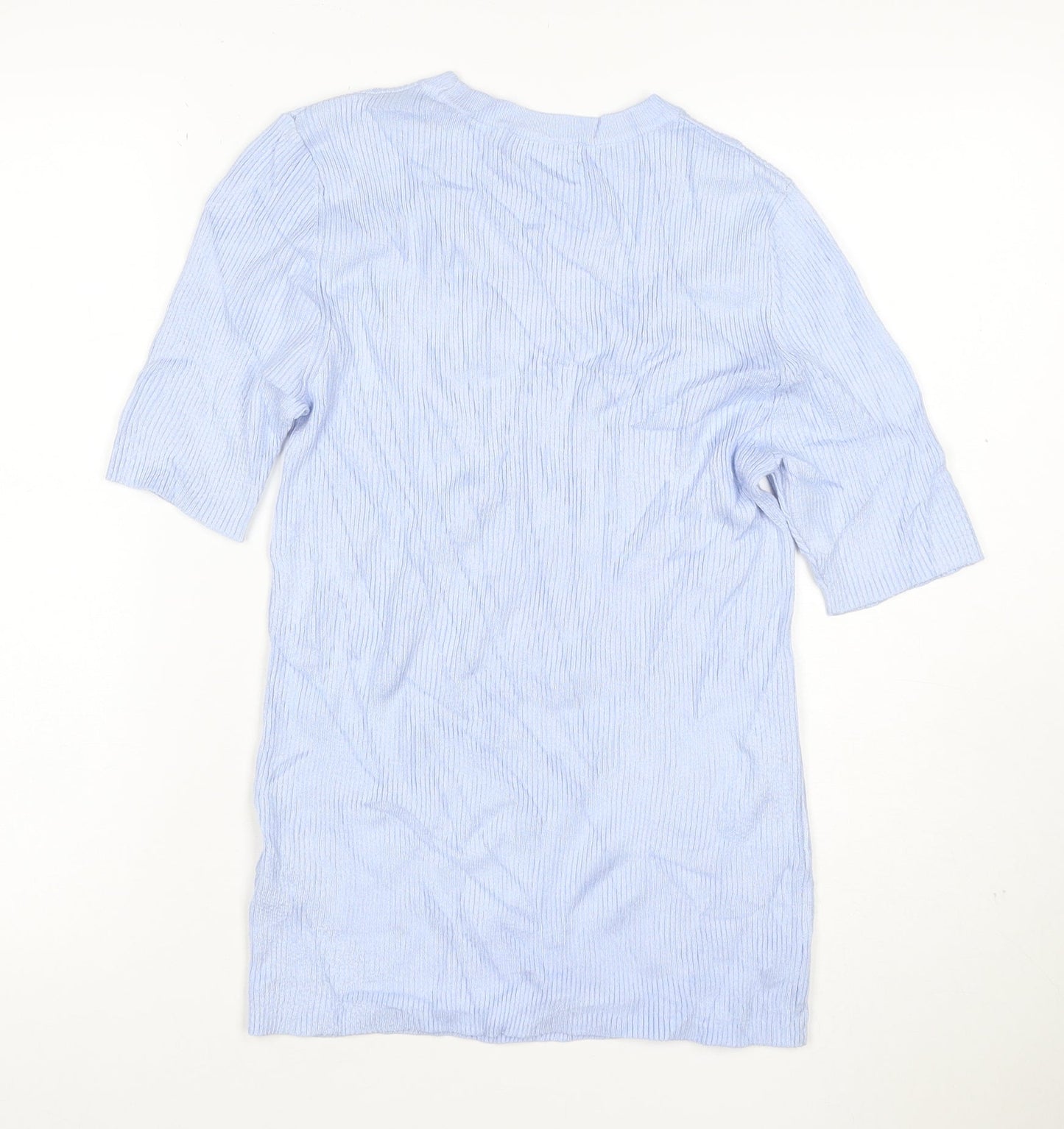 Marks and Spencer Women Blue M Ribbed Stretch Jersey T-Shirt