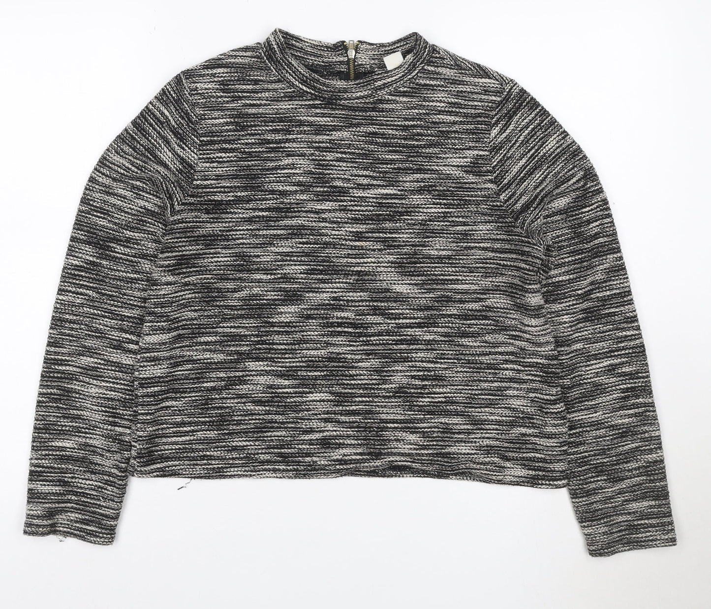 H&M Women’s Black White Cropped Knit Half Zip Top Size M