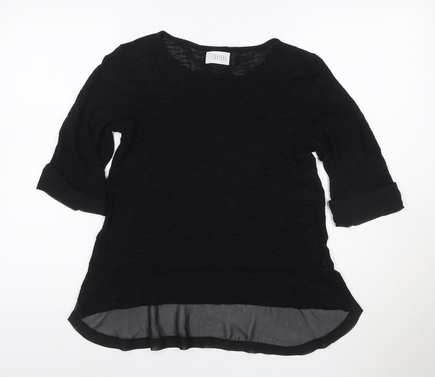 Savida Women Black UK 8 Tunic Blouse 3/4 Sleeve Sheer Hem