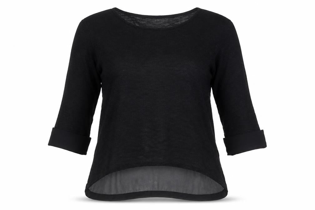 Savida Women Black UK 8 Tunic Blouse 3/4 Sleeve Sheer Hem