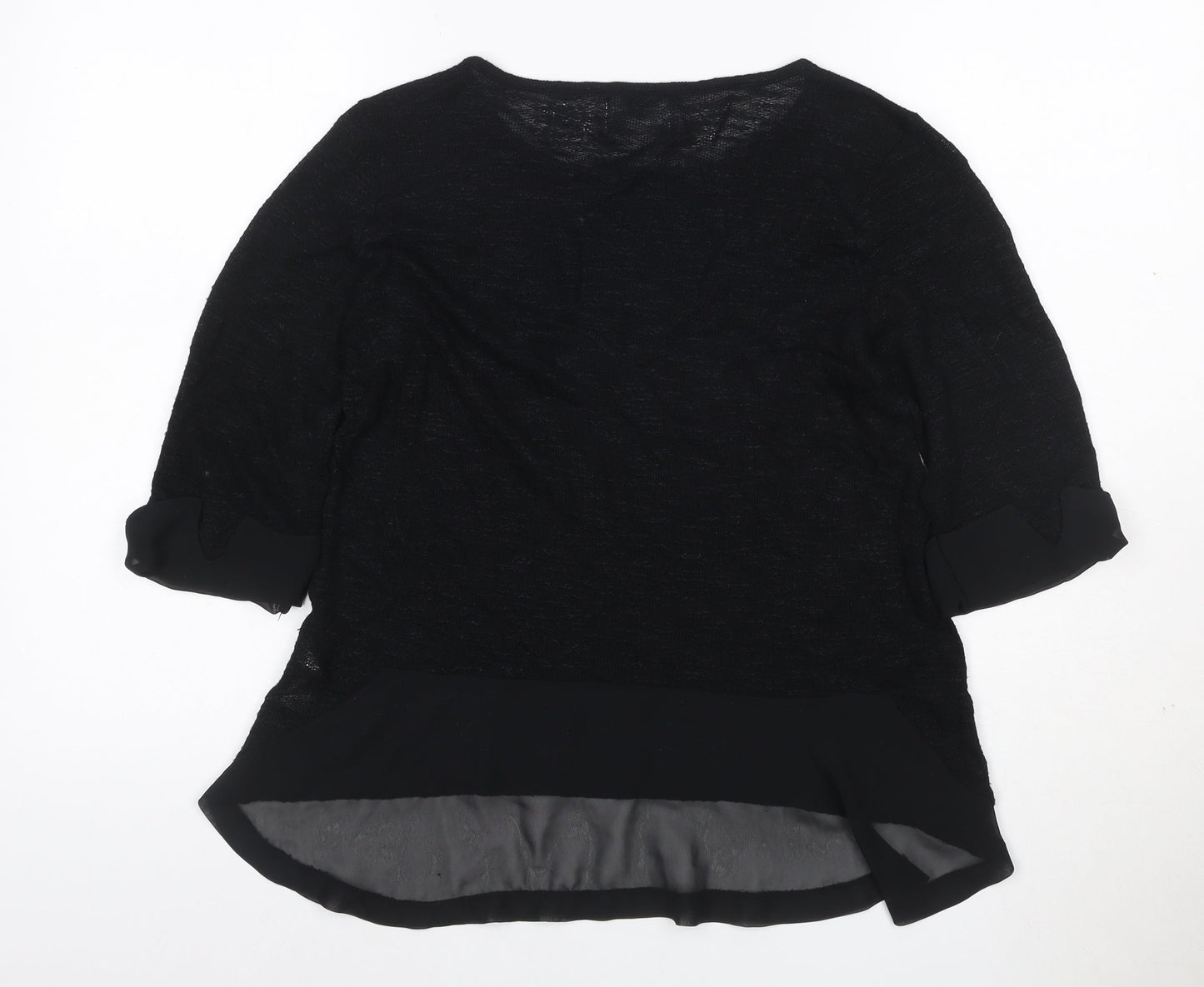 Savida Women Black UK 8 Tunic Blouse 3/4 Sleeve Sheer Hem