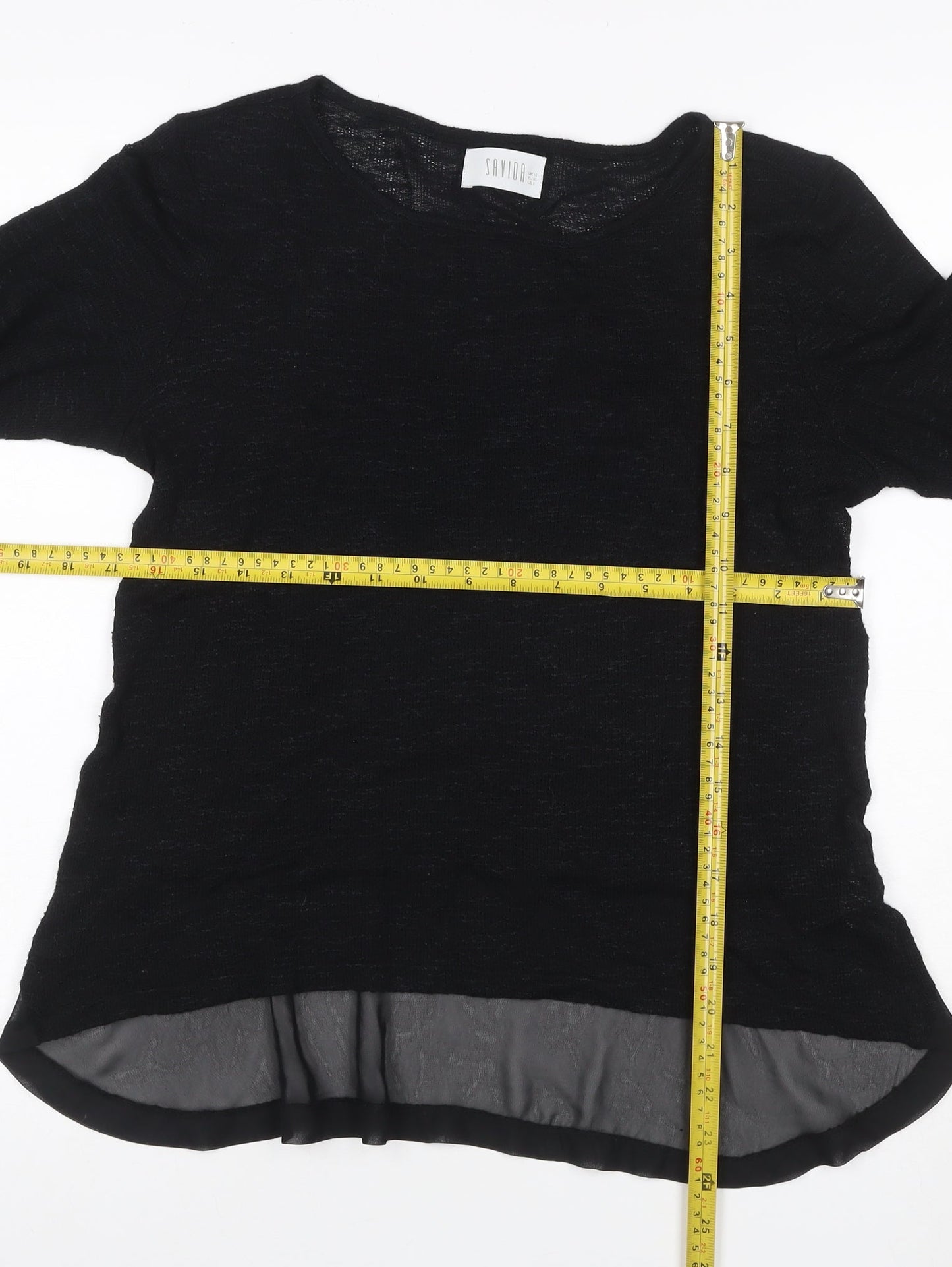 Savida Women Black UK 8 Tunic Blouse 3/4 Sleeve Sheer Hem
