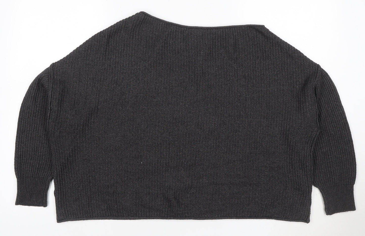 Pull&Bear Women’s Grey Ribbed Knit Balloon Sleeve Jumper Size M